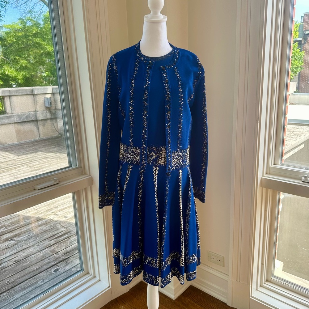 Stunning Blue Alexander McQueen Dress With Matching Sweater Size Medium